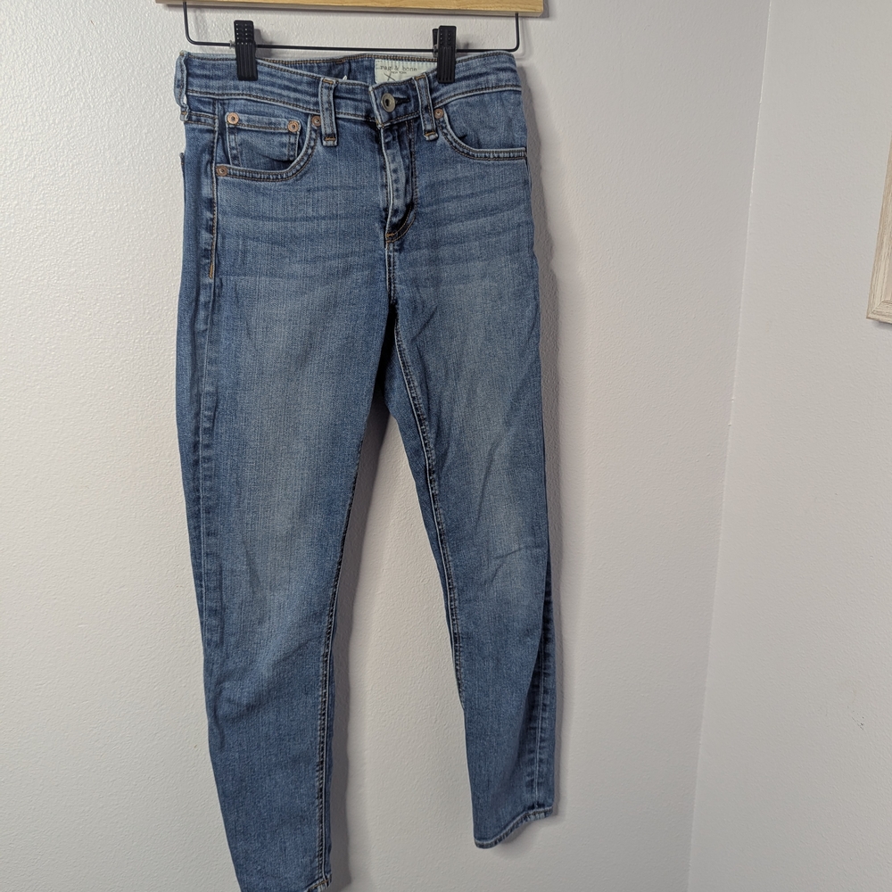 rag & bone Cate Mid-Rise Ankle Skinny Jeans, Size 25, Light/Medium Wash